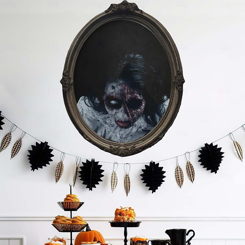 Halloween Wall Decal Sticker Scary Zombie Mirror Sticker for Living Room, Removable Horror Wall Decoration for Haunted House Party, Creepy Halloween Room Decor3