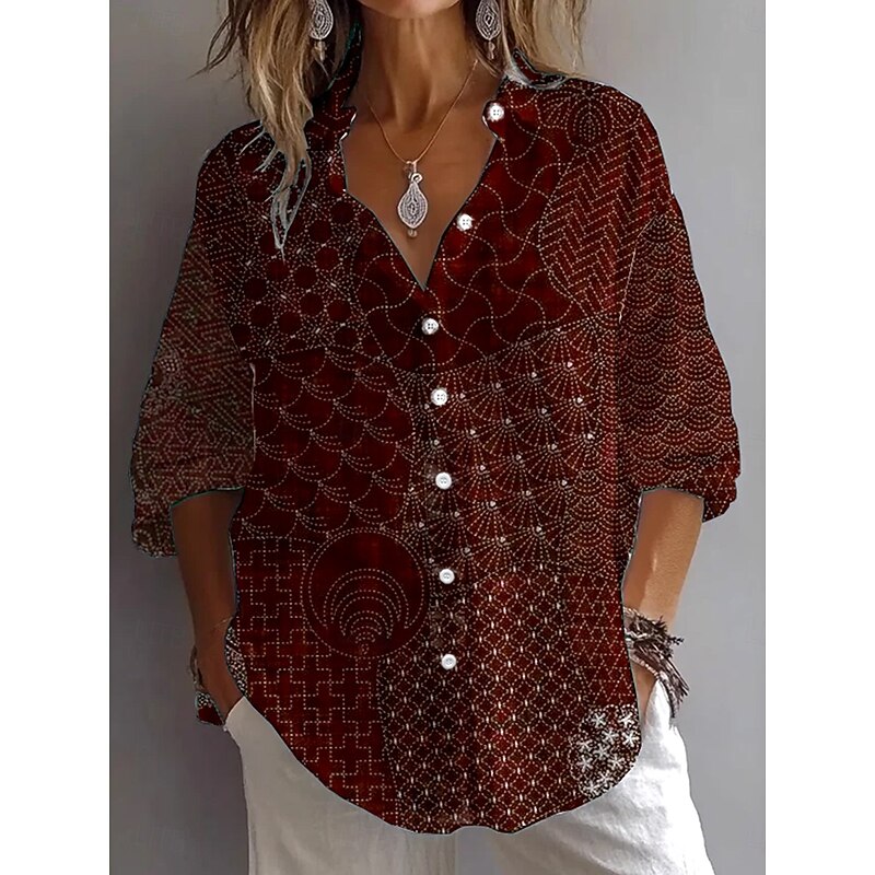 Women's Shirt Button Down Tunic Shirt Collar Long Sleeve Graphic Geometric Paisley Vintage Daily Western Regular Tops Daily Holiday Going out s Maroon Navy Blue Purple Green4