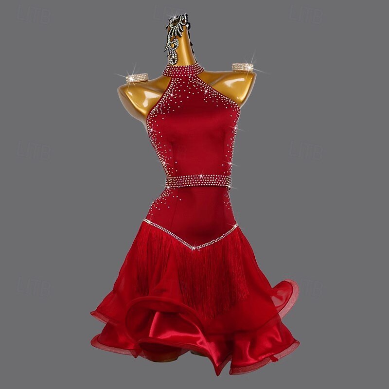 Latin Dance Dress Rhinestone Tassel Women's Performance Salsa Costumes Sleeveless Party Samba Chacha Stage Dancewear