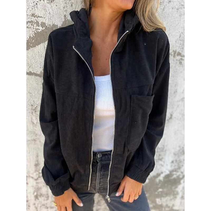 Women's Casual Jacket Hoodie Jacket Comfortable Breathable Zipper Pocket Simple Casual Plain Vacation Street Casual Daily Wear Zipper Regular Hooded Regular Fit Long Sleeve Outerwear Black White Pink4