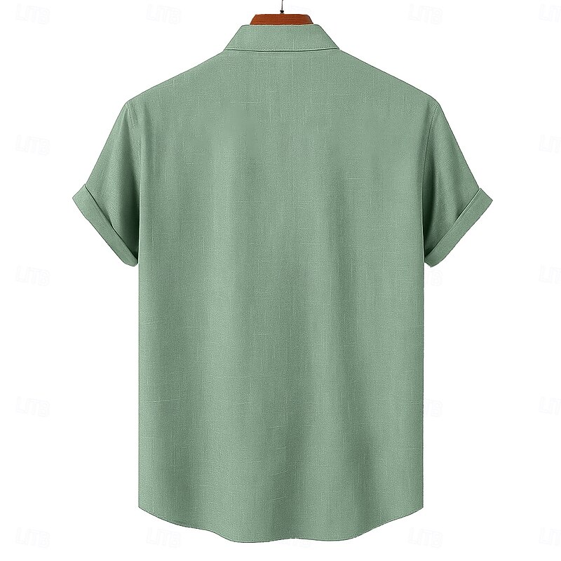 Men's Linen Shirt Summer Shirt Beach Wear Button Up Shirt Tribal Vacation Casual Brown Green Khaki Short Sleeve Turndown Summer Spring Clothing Apparel2