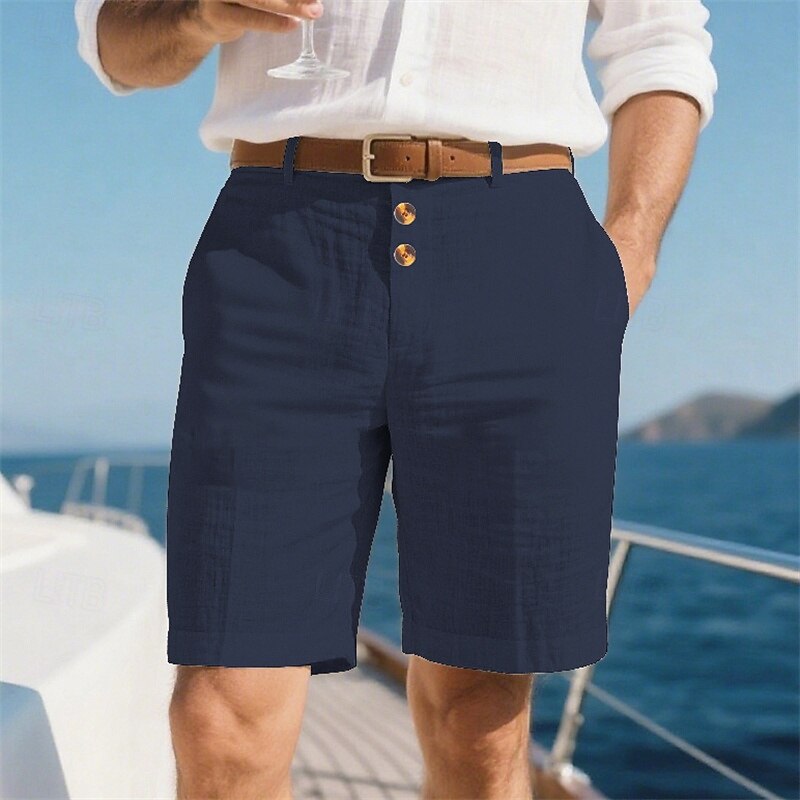 Men's Shorts Linen Shorts Summer Shorts Beach Shorts Pocket Plain Comfort Breathable Knee Length Vacation Holiday Beach Hawaiian Boho Black White3