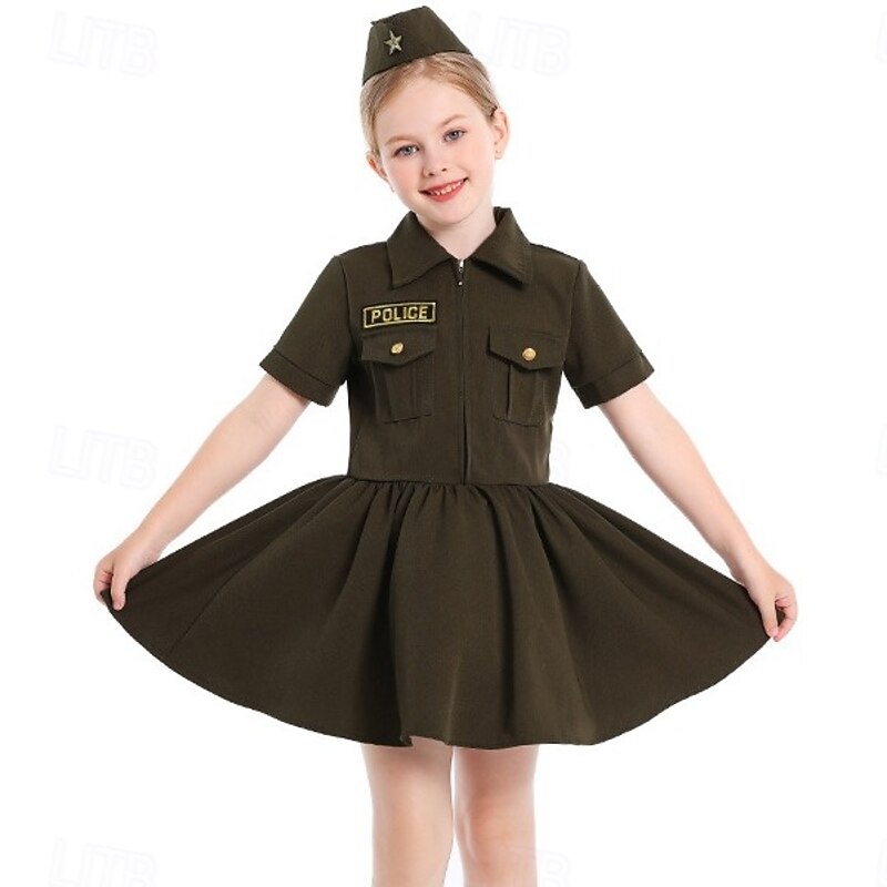 Police Policeman Halloween Dress Outfits Costume STEM Day Career Role Play Cosplay Kid's Girls' Halloween Carnival World Book Day Performance Educational Dress Up School Event Dress Up Easy Halloween
