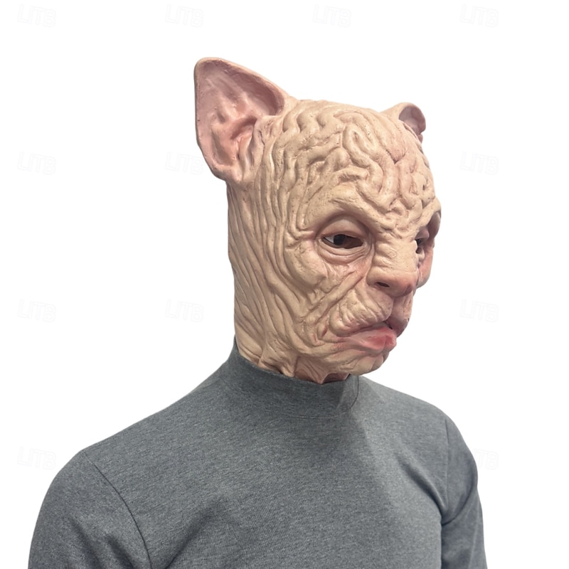 Halloween Sphynx Cat Mask For Adults Realistic Scary Costumes Latex Face Mask, Hairless Cat Horror Mask, Creepy Feline Party Prop