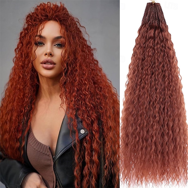 Micro Brazilian Braids Curly Crochet Hair 24 inch Water Wave Crochet Hair Afro Kinky Curly Red Braiding Hair Extensions Deep Wave Synthetic Crochet Hair For Women