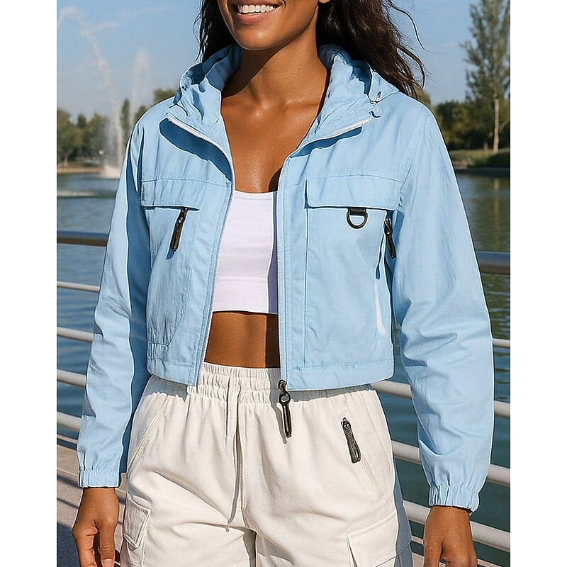 Women's Running Jacket Outdoor Jacket Hooded Long Sleeve Top Athleisure Fall Solid Colored Sun Protection Lightweight Breathable Hiking Running Sportswear Activewear Blue Purple Green3