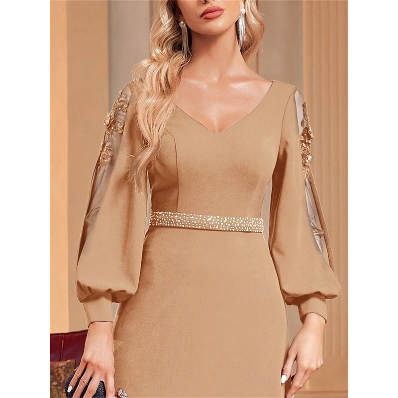 A-Line Quinceanera Dresses Elegant Dress Formal Wedding Floor Length Long Sleeve V Neck Satin with Beading2