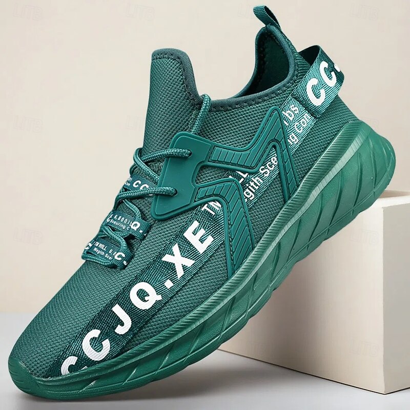 Men's Green Sports Sneakers with Bold Lettering Design - Comfortable, Lightweight, Ideal for Running, Gym and Active Lifestyles
