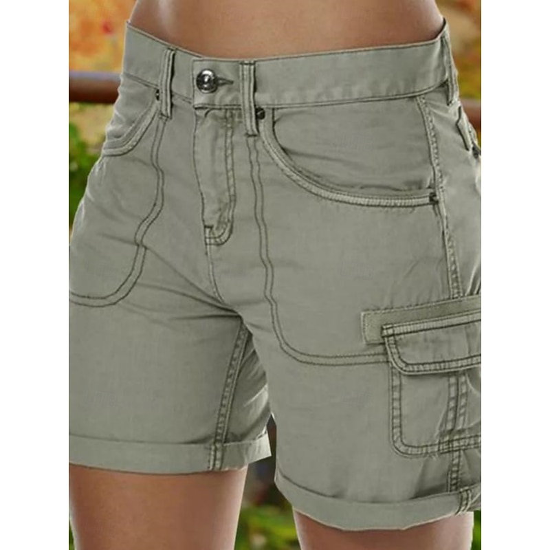 Women's Chinos Shorts Basic Casual Short Medium Waist Plain Pocket Comfort Outdoor Micro-elastic Vacation Street Daily Black Purple Green Khaki Summer Regular Fit3