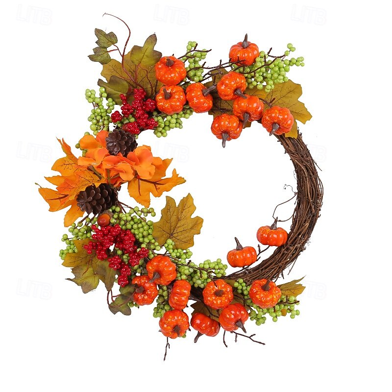 Fall Wreath for Front Door Thanksgiving Autumn Harvest Indoor Outdoor Decoration, Artificial Maple Leaf Pumpkin Grapevine Wreath Wholesale Harvest Festival Decor4