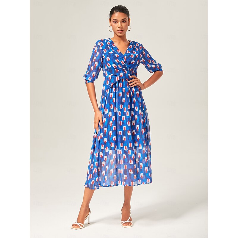 Geometric Color-Block Chiffon Maxi Dress3