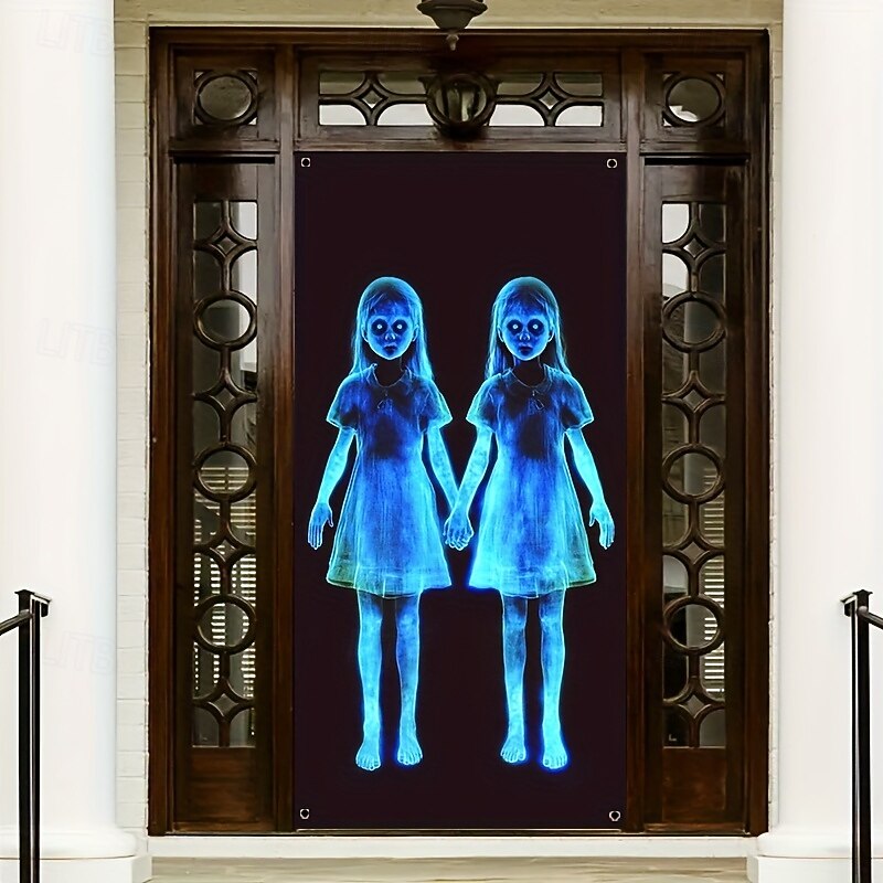 2D Door Banner 1pc 2D/Flat Polyester Zombie Horror Gothic Haunted House Decor Halloween Door Cover Hanging Banner Home Indoor Outdoor Party Decorations Halloween decorations Entrance Room Garden2