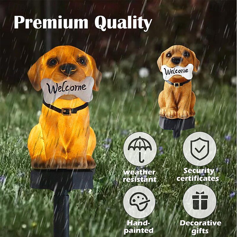 Solar Powered Dog Statue Garden Lights for Yard and Garden Cute Puppy Welcome Waterproof Outdoor Garden Art for Patio Lawn for Halloween
