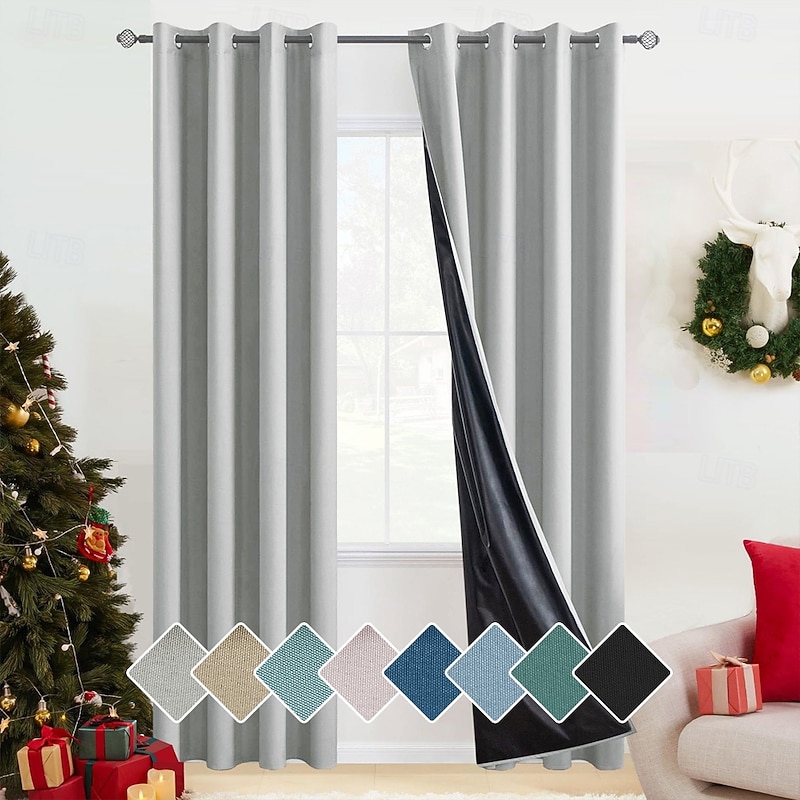 100% Blackout Curtains for Bedroom, Thermal Insulated Linen Look Grommet Window Curtain Drapes with Black Back for Living Room