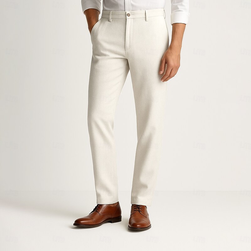 Men's Trousers Solid Color Knee Length Business Classic Style Casual Black White Inelastic4