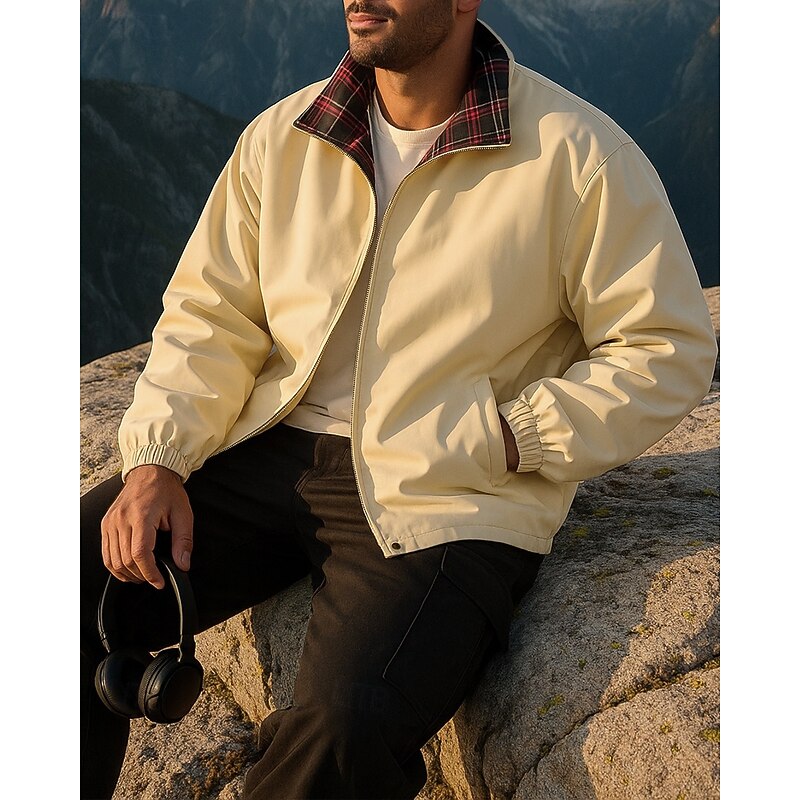 Men's Outdoor Jacket Hiking Jacket Outdoor Sun Protection Breathable Quick Dry Lightweight Hiking Outfits Hiking Clothes Spring Autumn / Fall Jacket Tennis Golf Running Solid Color Light Yellow Black3