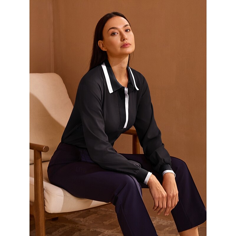 Women's Golf Polo Shirt Black Mint Green Long Sleeve Shirt Ladies Golf Attire Clothes Outfits Wear Apparel