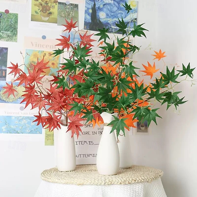 1 Bundle Fall Artificial Maple Leaf Branch, High Simulation Chicken Feet Red Leaves, Fake Fall Foliage for Garden, Vase, Floral Arrangement, or Home Decoration2
