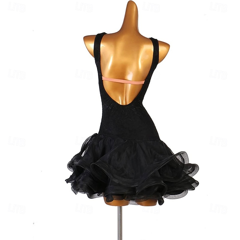 Women Sling V Neck Latin Dance Dresses Black Backless Latin Competition Dress Ballroom Salsa Samba Cha Cha Costume3