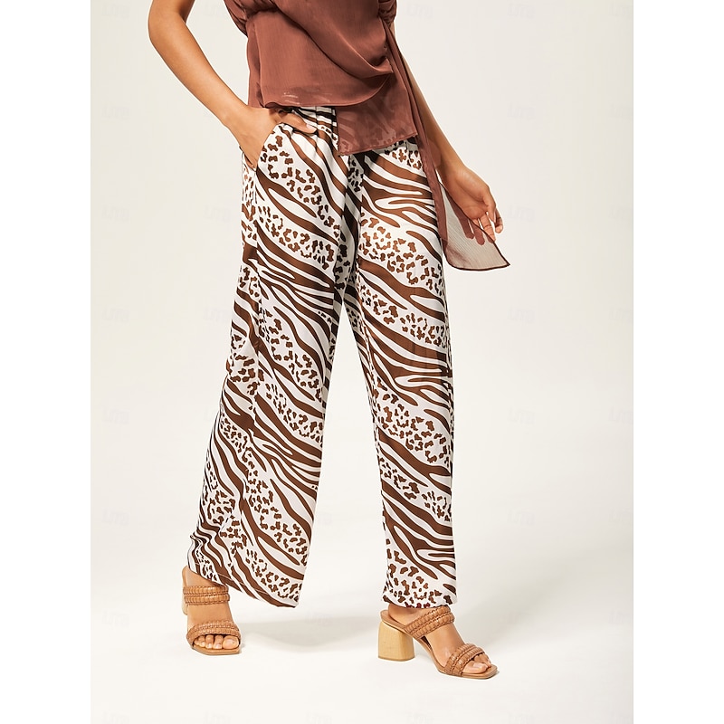 Elastic Waist Animal Print Wide-Leg Pants