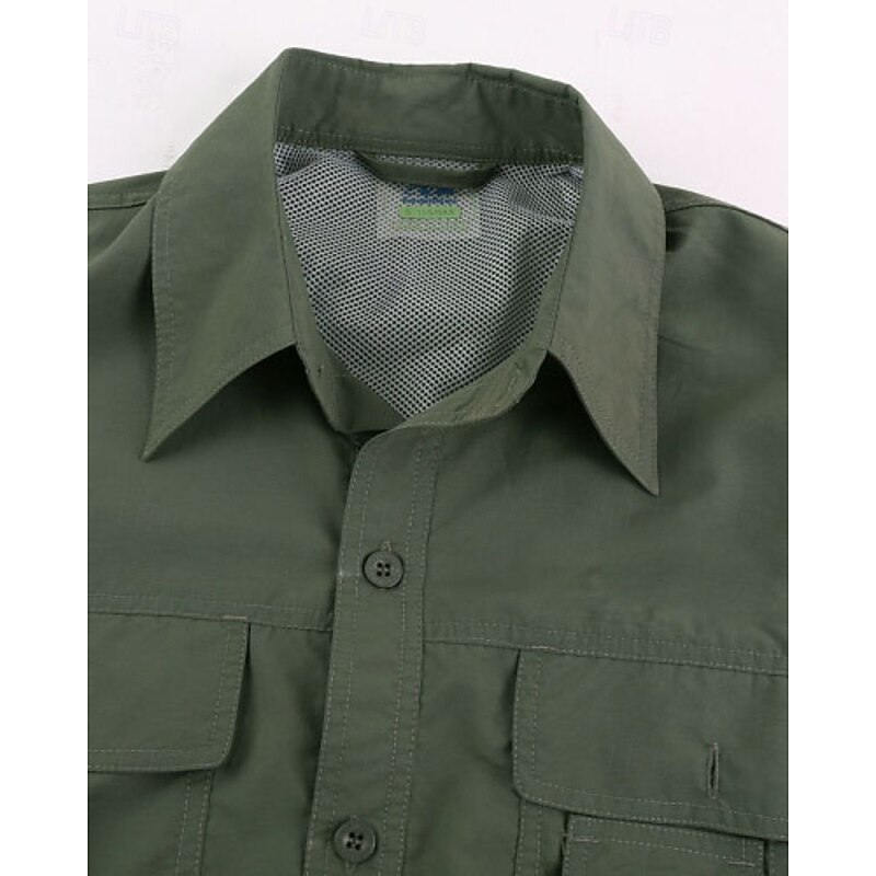 Men's Hiking Shirt Hiking top cargo shirt Long Sleeve Turndown Top Outdoor Waterproof Windproof Lightweight Polyester Dark Grey Army Green Khaki Running Camping / Hiking / Caving2