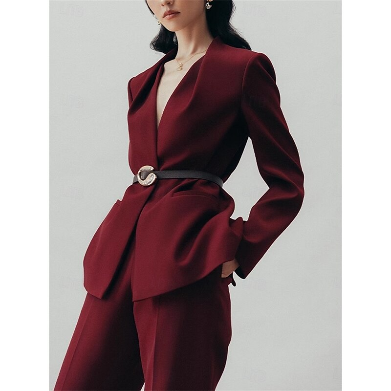 Women's 2 Pieces Suits Formal Wedding Guest Formal Evening Elegant Long Sleeve Ankle Length V Neck4