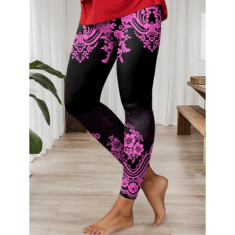 Women's Leggings Vintage Fashion Ethnic Style Ankle-Length High Waist Graphic Geometric Pattern Printing Soft Breathable Stretchy Casual Daily Holiday White Blue Green Amethyst Spring Slim Fit4