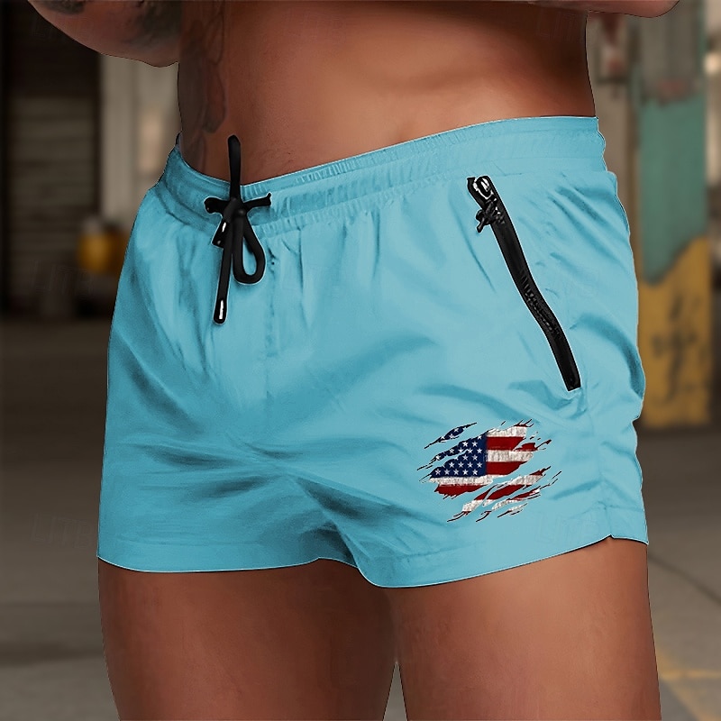 Men's Swim Trunks Swim Shorts Board Shorts National Flag Quick dry Breathable with Mesh lining Elastic Waist Drawstring Vacation Beach Hawaiian Casual Wine Red Black