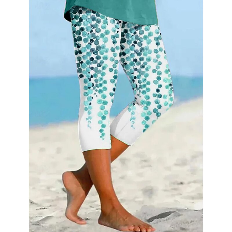 Women's Capri Pants Leggings Vacation Vintage Ethnic Style Calf-Length High Waist Graphic Leaf Gradient Soft Comfortable Breathable Stretchy Vacation Street Causal Sapphire Light Green Fuchsia Summer4