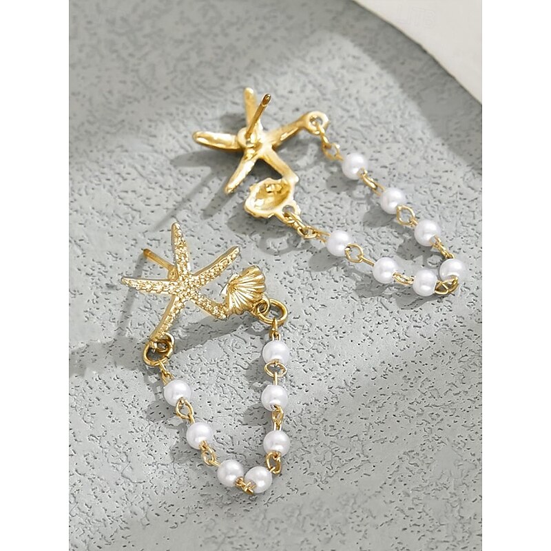 Women's Starfish Pearl Chain Drop Earrings – Beach-Inspired Summer Jewelry, Elegant Nautical Style for Parties, Vacations & Daily Wear4
