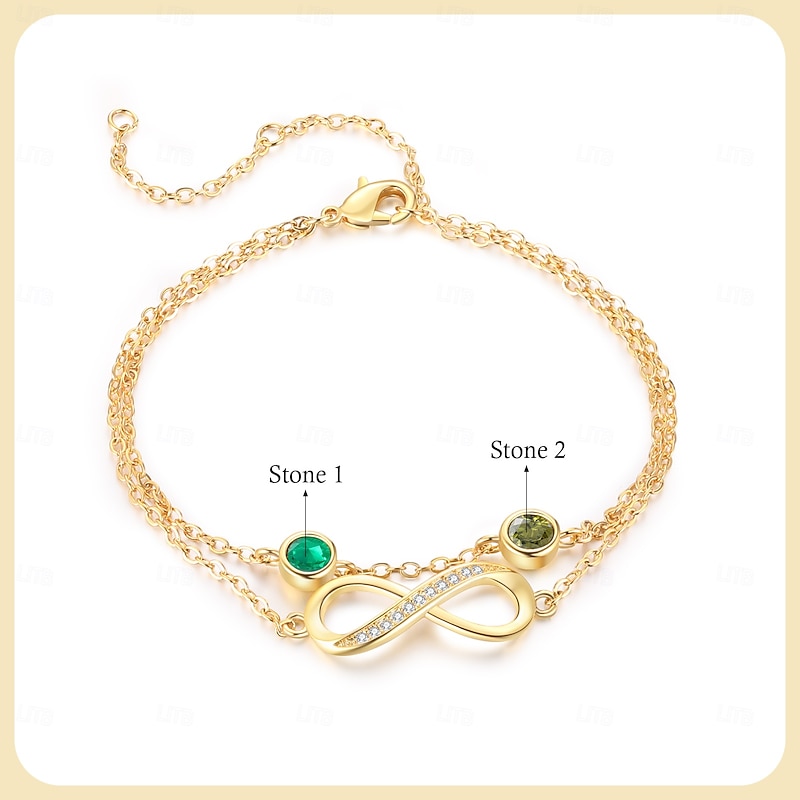 Personalized Birthstone Bracelet Custom Two Birthstones Double Luck Wrist Jewelry, Perfect Gift for Wife or Mom, Soulmate Gift for Valentine's Day and Anniversary3