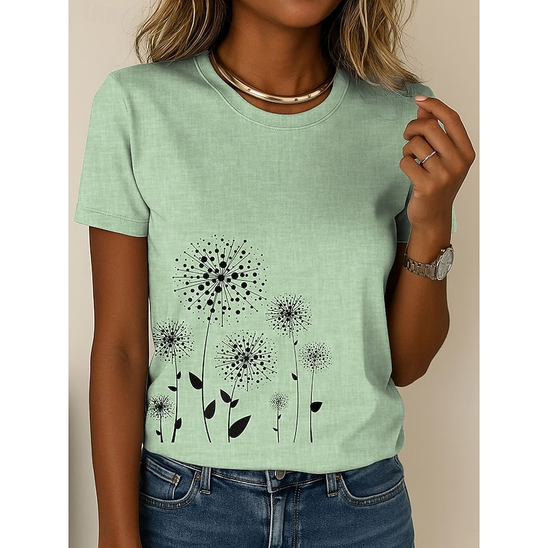 Women's T Shirt Floral Graphic Plants Casual Short Sleeve Round Neck Regular Tops Daily Going out Weekend Print Blue Purple Green Khaki Summer3