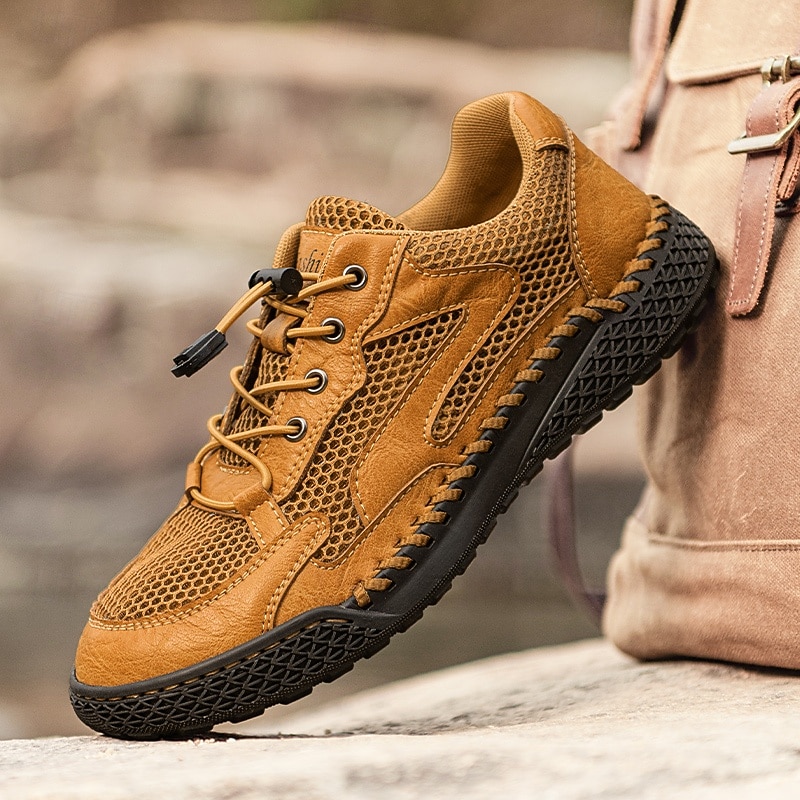 Men's Tan Breathable Mesh Sneakers with Lace-up Design, Comfortable Fit and Durable Rubber Sole for Everyday Wear, Running and Active Lifestyles2