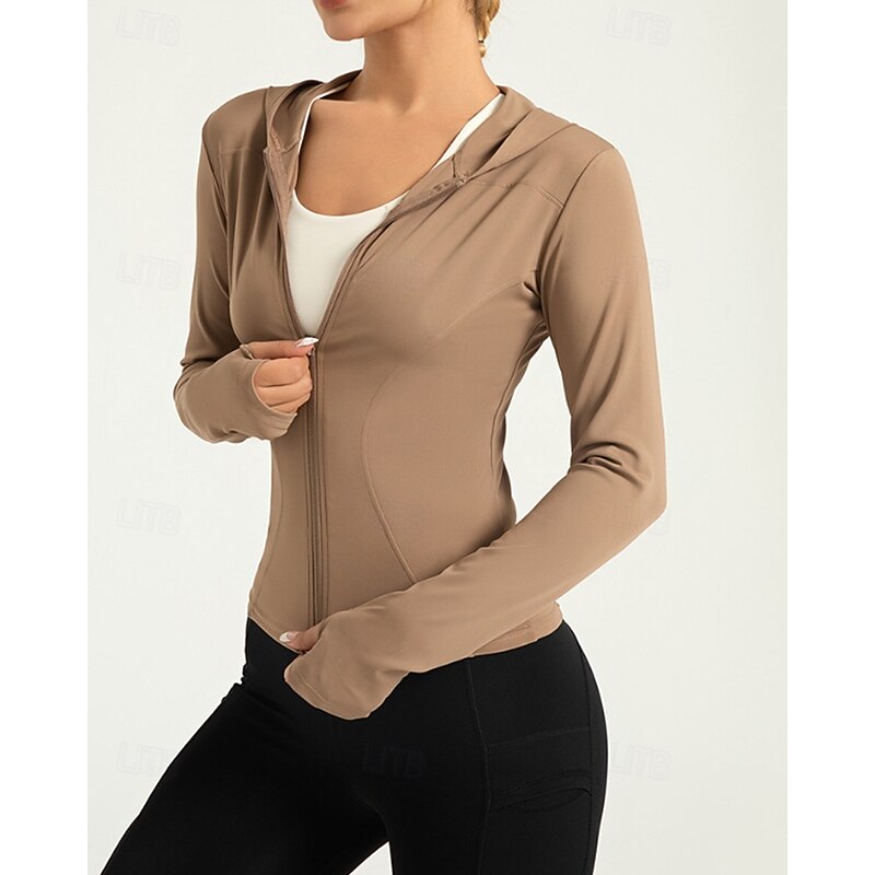 Women's Sport Jacket Stretchy Finger Coats Long Sleeve Sports Solid Color Jacket For Pilates Running Fitness Activewear