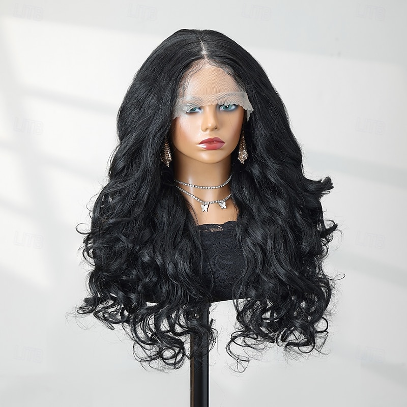 Synthetic Lace Wig Body Wave Style 22 inch Black Middle Part 13x6 Lace Front Wig Women's Wig Black3