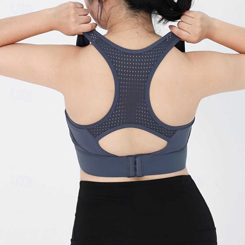 Women's Yoga Bra Sports Tank Top Pilates Bra Underwear High Supports Breathable Sweat-absorbent Wireless Mesh Solid / Plain Color Sport Activewear Black Pink Gym Pilates Zumba3