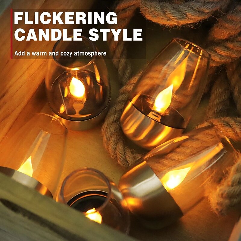 6PCS Solar Stainless Steel Candle Lights Flameless Candles for Birthday Party Christmas Wedding Holidays Home Garden Indoor Outdoor Waterproof Decoration2