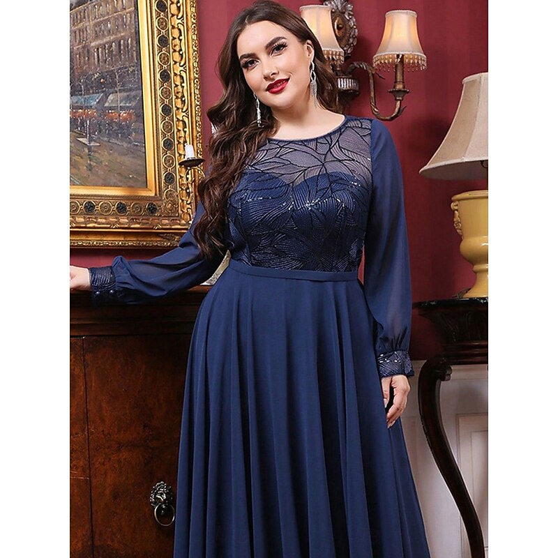 A-Line Evening Gown Elegant Dress Formal Wedding Floor Length Long Sleeve Crew Neck Chiffon with Pleats2