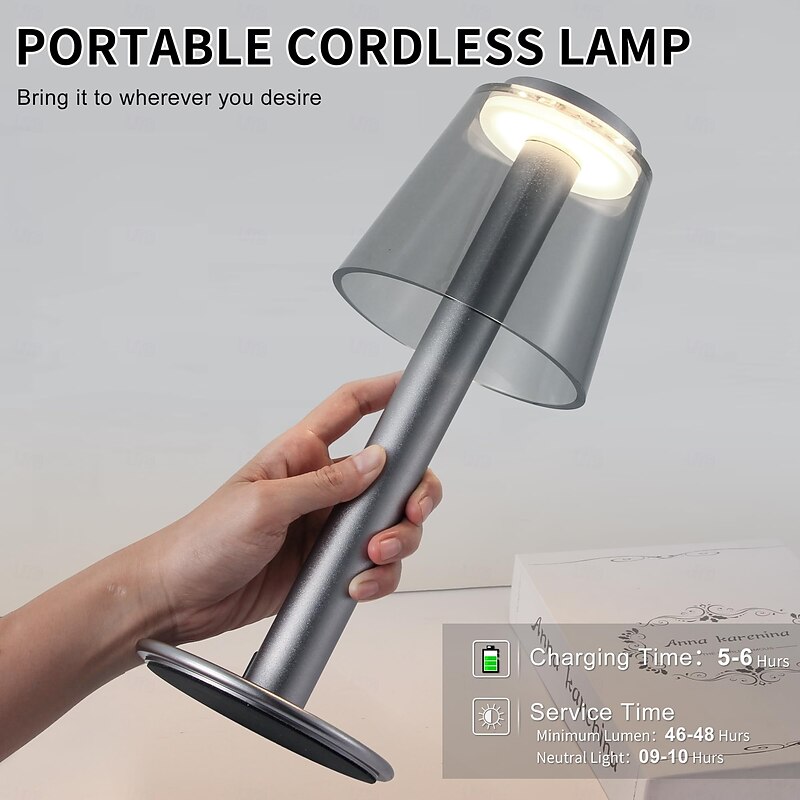 1 Pc all aluminum rechargeable desk lamp with three color infinite dimming for indoor and outdoor restaurants, camping, bedside lighting, touch dimming, Type-C charging2