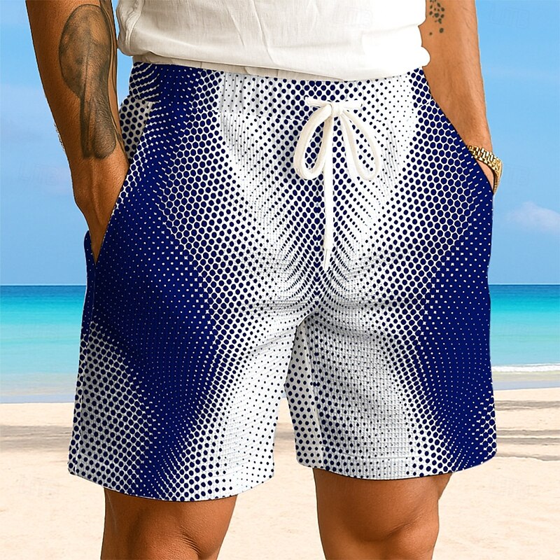 Men's Gradient Round Dots Waffle Shorts Sweat Shorts Casual Shorts Mid Waist Fashion Casual Vacation Jogging Workout Elastic Drawstring Waist Shorts with Pockets Designer Clothing Apparel