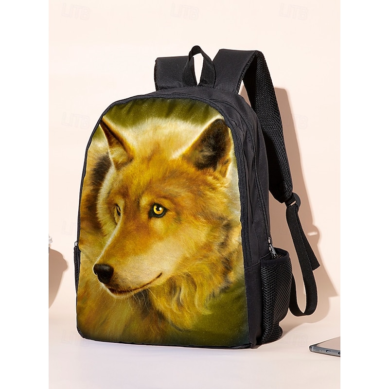 Men's 3-Piece Wolf Design Backpack Set - Durable, Trendy School, Travel, and Casual Use - Features Wild Animal Art, Adjustable Straps and Multiple Compartments Vincent Hie3