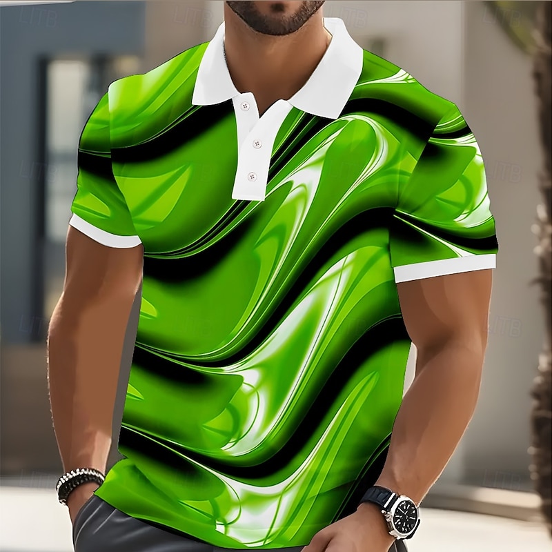 Men's Abstract Geometic Polo Short Sleeve Polo Shirts Lapel Business Casual Business Athleisure 3D Print Buttons Summer Yellow Blue Purple2
