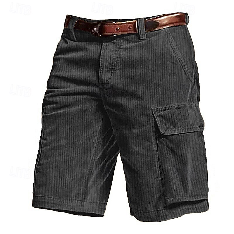 Men's Cargo Shorts Shorts Summer Shorts Corduroy Shorts Multi Pocket Flap Pocket Plain Comfort Wearable Knee Length Outdoor Sport Daily Fashion Casual Black Wine4