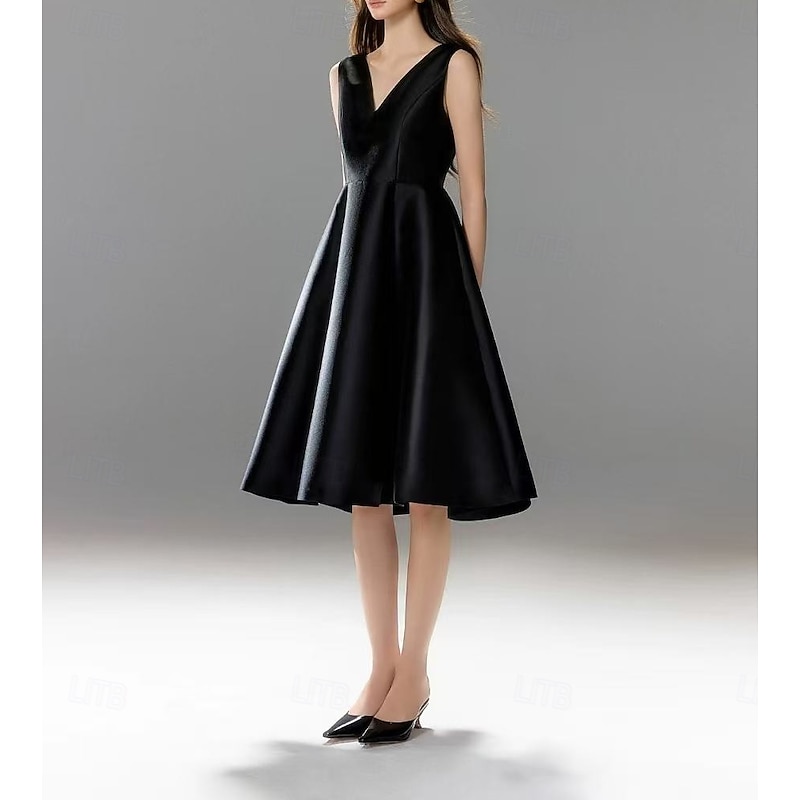 A-Line Homecoming Dresses Party Dress Graduation Party Wear Knee Length Sleeveless V Neck Pocket Cotton V Back with Pocket3