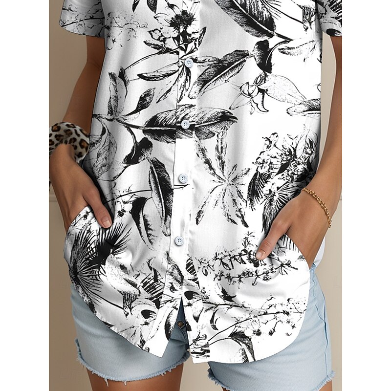 Women's Shirt Long Sleeve Button Down Blouse Floral Graphic Vintage Tropical Daily Sleeveless Short Sleeve Shirt Collar Regular Tops Daily Black White Pink Blue Purple Summer Spring3