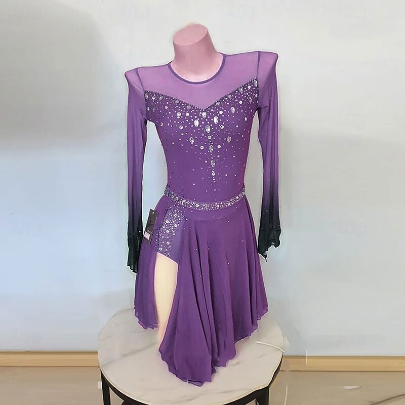 Ice Figure Skating Dress Girls Women Teens Stretchy Spandex Competition