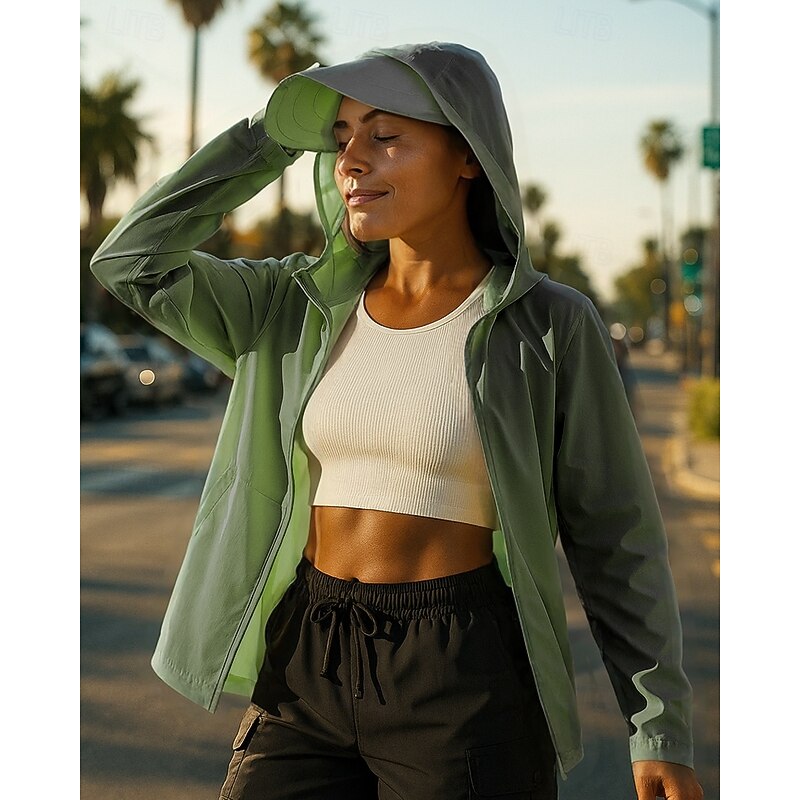 Women's Running Jacket Outdoor Jacket Full Zip Long Sleeve Outerwear Athletic Solid Colored Sun Protection Quick Dry Lightweight UV Cooling Tennis Golf Running Sportswear Activewear White Yellow Army4