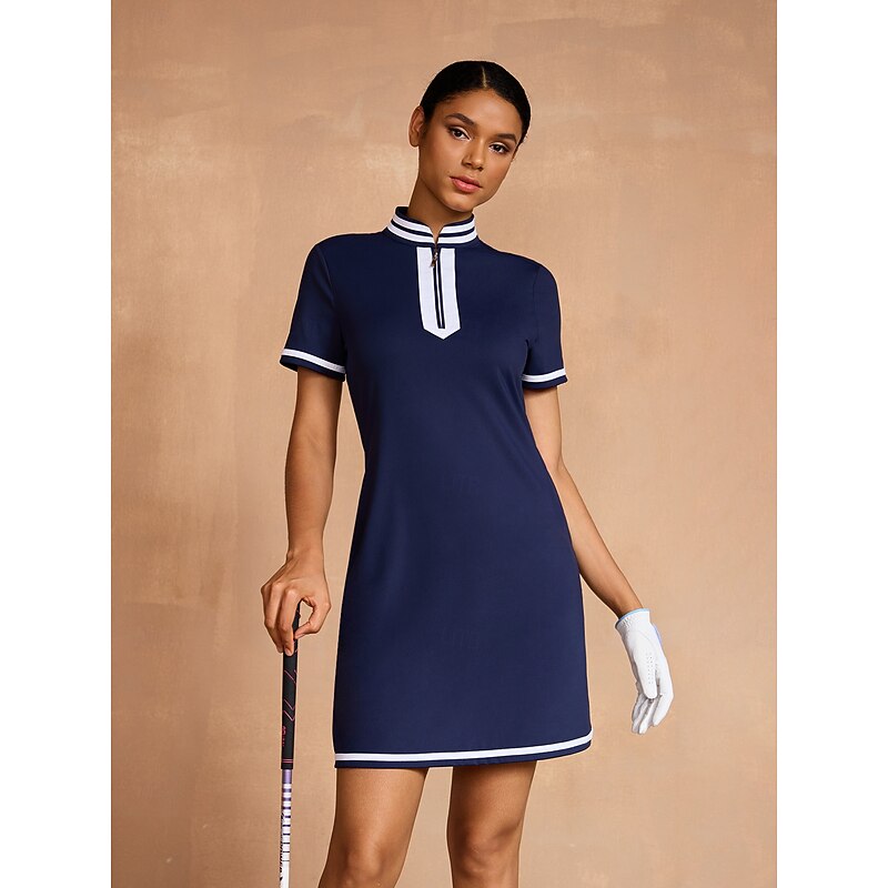 Women's Golf Dress Navy Blue Short Sleeve Dress Ladies Golf Attire Clothes Outfits Wear Apparel