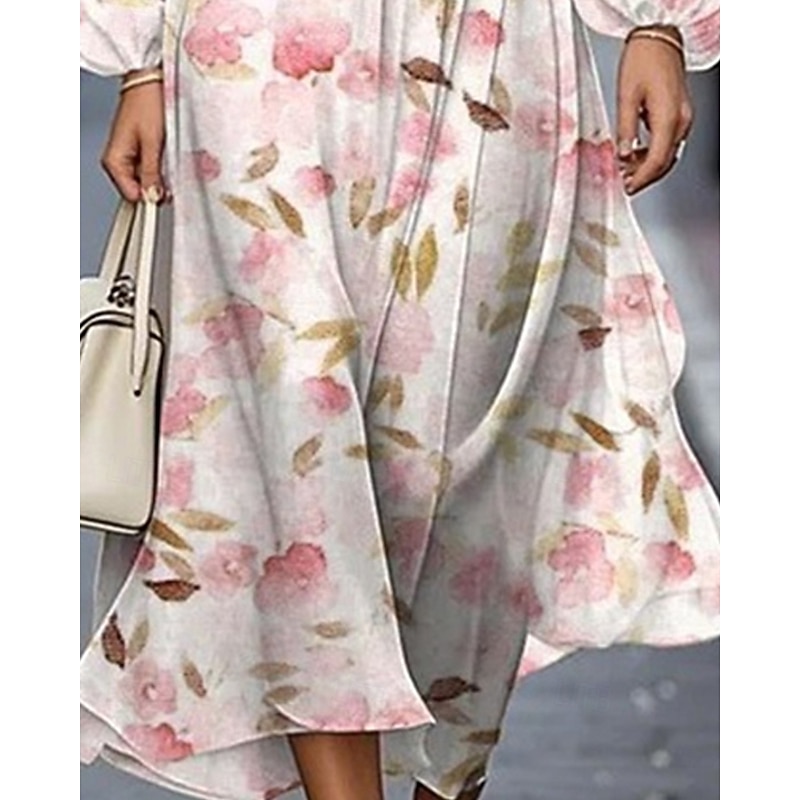Women's Midi Dress Casual Dress Print Dress Elegant Fashion Outdoor Party Holiday Regular Fit Flower Long Sleeve V Neck Pink Blue Summer Spring4
