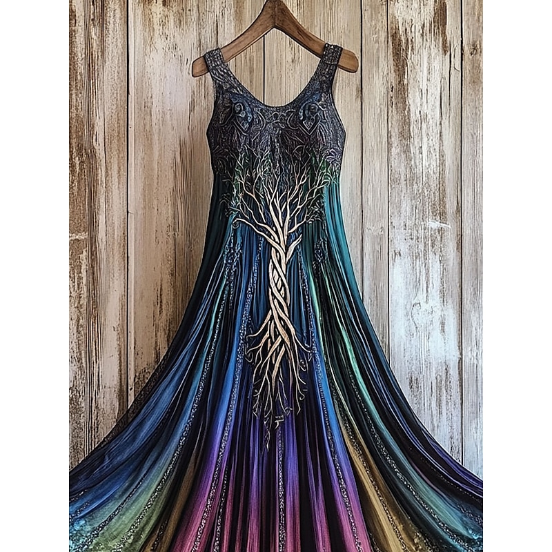 Women's Maxi Dress A Line Dress Off The Shoulder Dress Vacation Casual Party Regular Fit Ombre Graphic Sleeveless Square Neck Purple Orange Green Summer Spring2